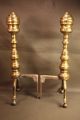 Antique Early 19th Century Brass Beehive Federal Andirons - Fire Dogs Fireplaces & Mantels photo 5