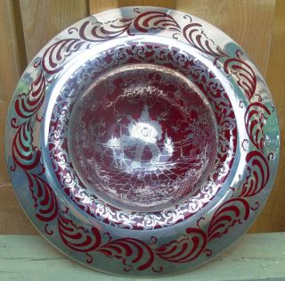 Stylish Decorative Art Lush Silver Overlay Ruby Glass Pierrot Jester Bowl 14 