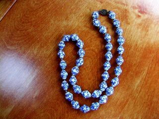 Fine Old Chinese China Porcelain Beads Blue White Necklace Scholar Jewelry Art photo