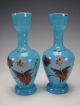 Antique Continental Bristol Opaque Opaline Blue Enamel Glass Vase Pair C1875 Vases photo 1