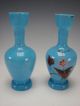 Antique Continental Bristol Opaque Opaline Blue Enamel Glass Vase Pair C1875 Vases photo 2