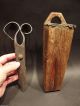 Huge 18th 19th C Colonial Antique Wrought Iron Scissors Shears W Wood Box Signed Primitives photo 2
