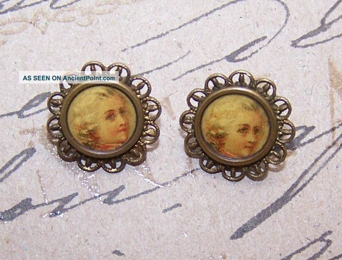 Pair C.  1890 Gilt Metal & Celluloid Louis Xiv Buttons Buttons photo