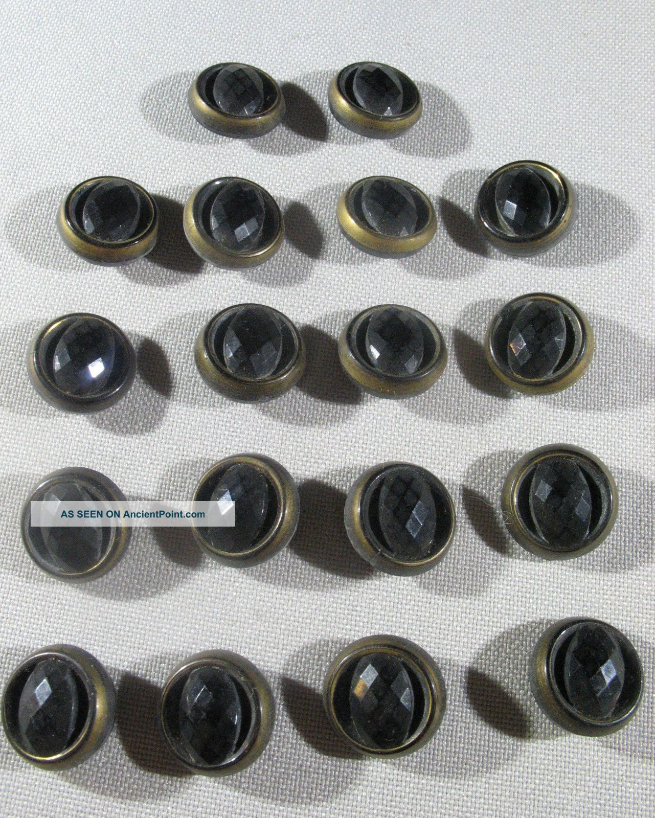 Set Of 18 Antique Faceted Black Glass Brass Painted Shank Buttons Buttons photo