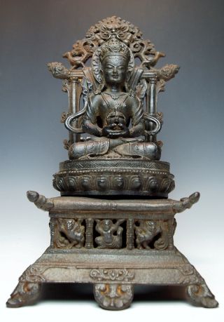 Tibetan Cast Iron Buddhist Statue Avalokiteshvara Chenrezig Bodhisattva photo
