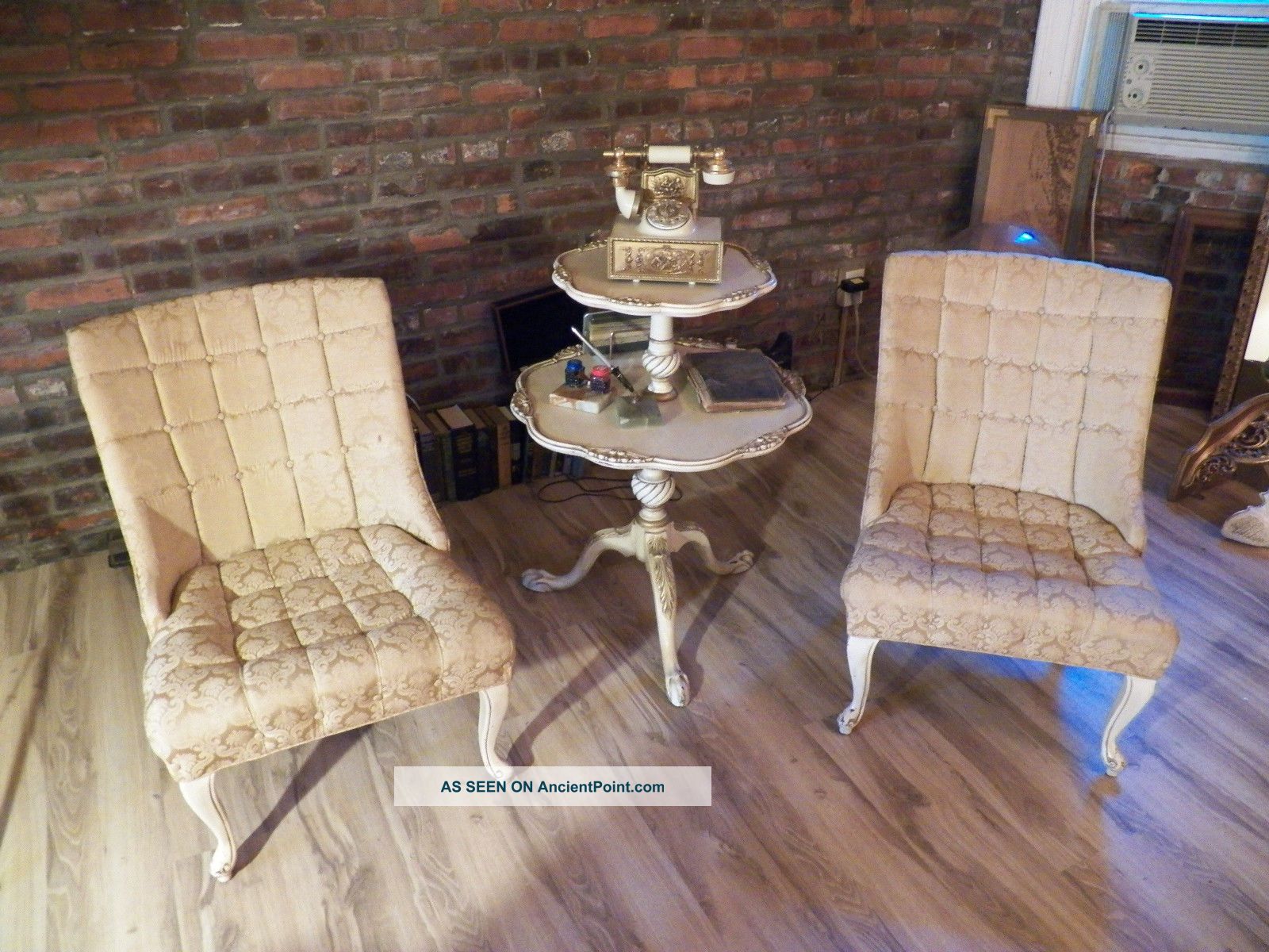 (2) Early Victorian Empire Gold Side Chair Pair Antique Sofa Seat Chippendale 1900-1950 photo