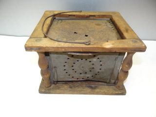 Antique Old Small Wood Metal Tin Home Coal Warmer Stove Heater photo