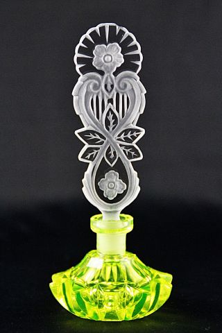 Bohemian Uranium Flowery Fountain - Pesnicak Signed Uranium Perfume Bottle photo