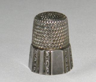 Antique Victorian Sterling Silver Simons Bros 1889 Ornate Scroll Panel Thimble photo