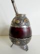 Antique Argentina 800 Sterling Silver & 18k Gold Yerba Mate Cup & Bombilla Straw Latin American photo 2
