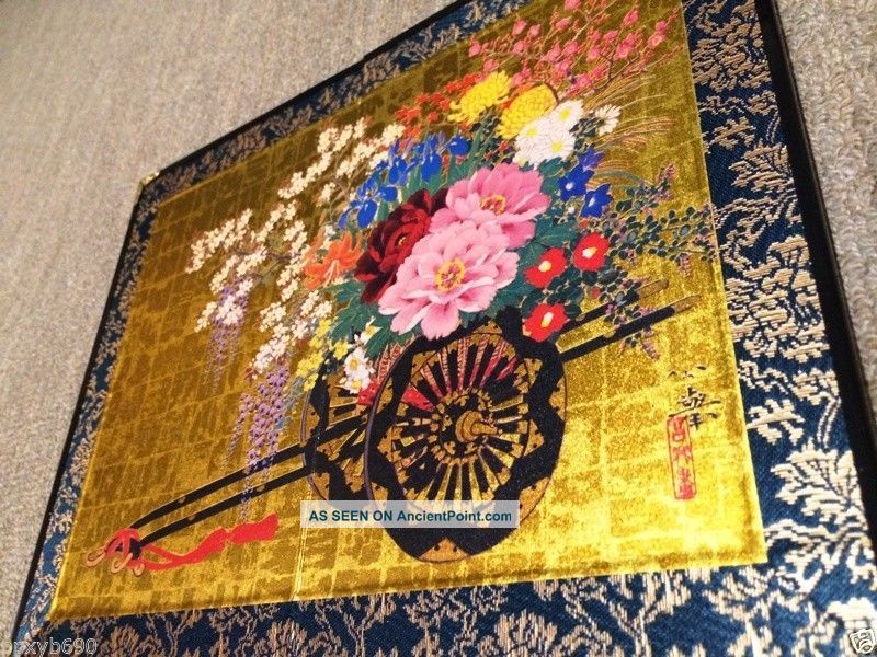 Miniature Folding Screen/ Oxcart On Board A Flower Arrangement Paintings & Scrolls photo