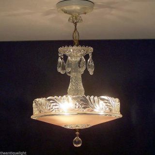 Ultra Sweet 1930s Art Deco Ceiling Light Chandelier Vintage Lamp Fixture Glas photo