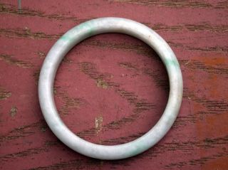 Vintage Chinese Jadeite Jade Bangle - - Moss In Snow - - A Real Classic photo