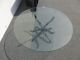 Vintage Spanish Style Coffee Table Thick Round Glass Top Heavy Wrought Iron Post-1950 photo 1