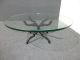 Vintage Spanish Style Coffee Table Thick Round Glass Top Heavy Wrought Iron Post-1950 photo 3