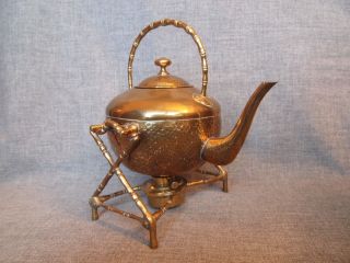 19th C.  Brass Teapot On Stand With Burner photo