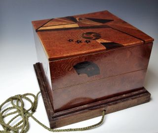 Antique Japanese Inlaid Wood Jubako Boxes 1840 Edo Samurai Stacking Storage photo