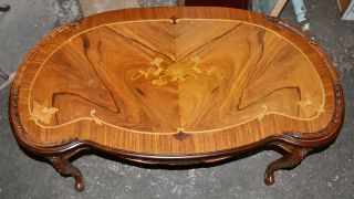 Heavily Carved Inlaid French Carved Kidney Shaped Coffee Table photo