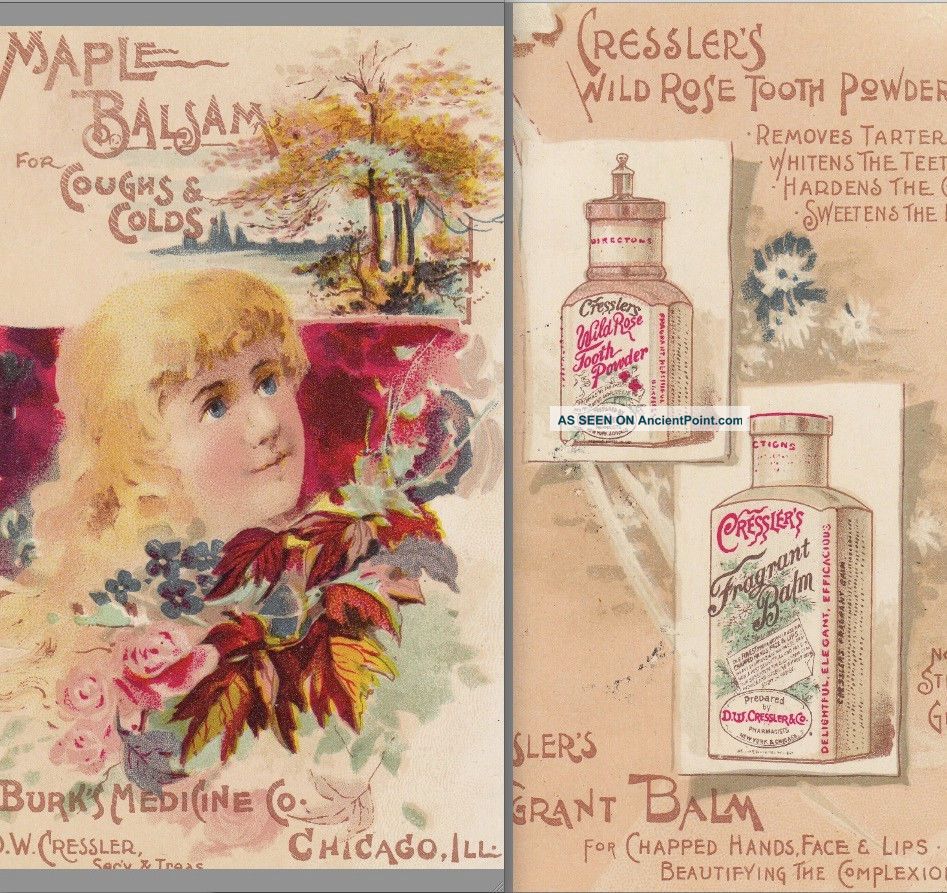 Tooth Powder Dentist Balm Maple Cold Cure Cresslers Remedy Chicago Bottle Card Dentistry photo