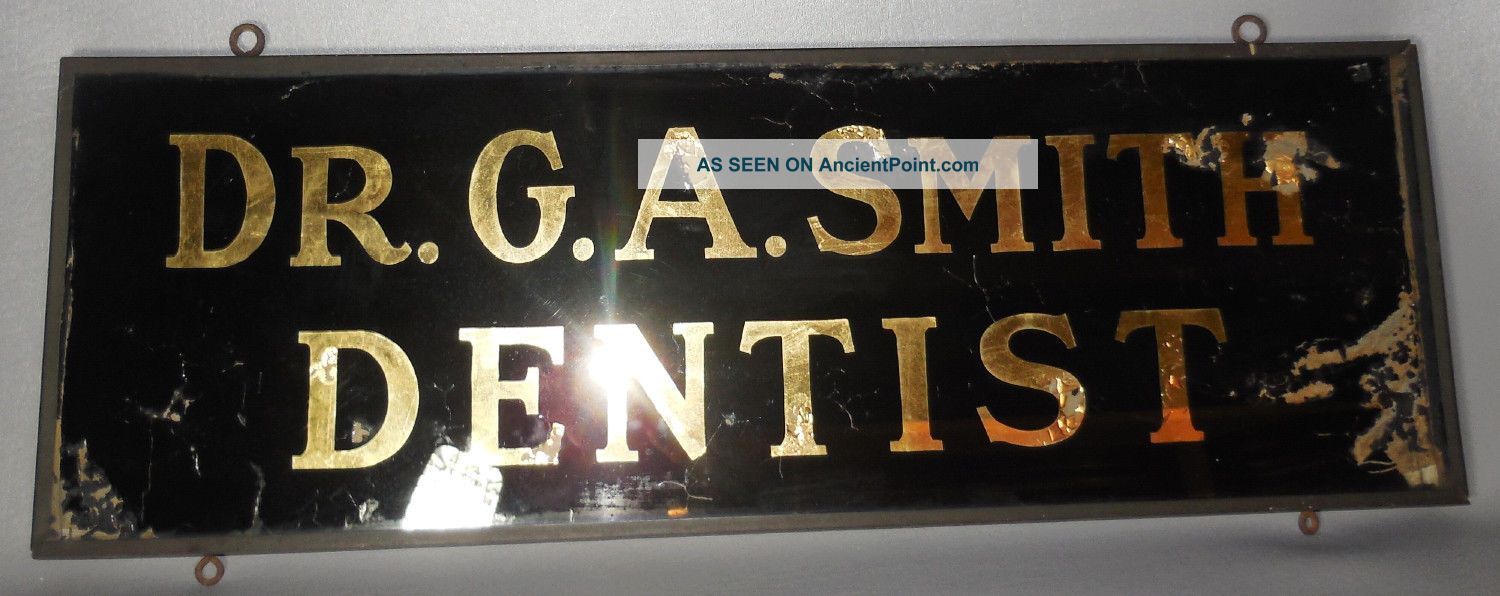 C1900 Reverse Painted Glass Dentist Trade Sign Black W/gold Letters Westport Ct Dentistry photo