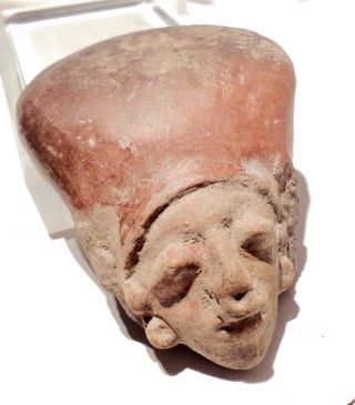 Pre Columbian Ecuador Pottery Head Fragment Polychrome 4 Inches Jamacoaque photo