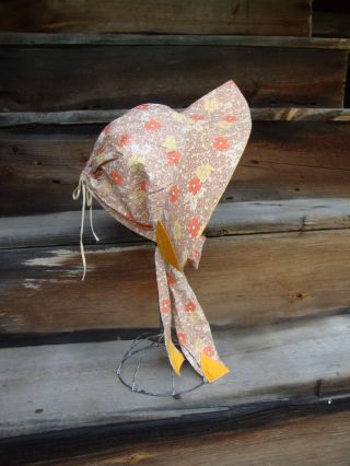 Vtg 1920 ' S - 30 ' S Cotton Print Sunbonnet Hat - Depression Era - One Size photo