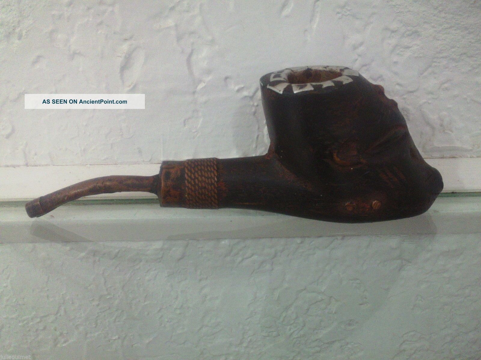 Antique African Wooden Pipe Copper Rare Folk Art Congo Yaka Suku Medicine Bowl Other photo