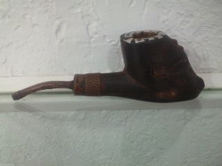 Antique African Wooden Pipe Copper Rare Folk Art Congo Yaka Suku Medicine Bowl photo