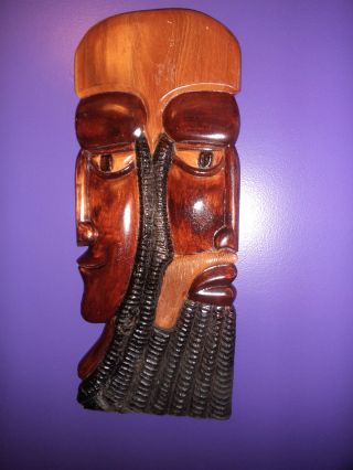 Vintage African Handcrafted Natural Wood Tribal Cultures Couples Wall Mask 1950s photo