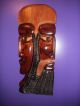 Vintage African Handcrafted Natural Wood Tribal Cultures Couples Wall Mask 1950s Masks photo 1