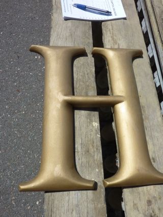 Large Antique C1910 - 1920 ' S Gold Leaf Wooden Letter Symbol H 15.  25 
