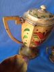 Antique Paint Decorated Toleware Metal Tea Pot With Creamer And Sugar Bowl Toleware photo 1