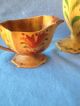 Antique Paint Decorated Toleware Metal Tea Pot With Creamer And Sugar Bowl Toleware photo 7