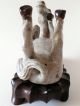 Rare Chinese Horse Playing Animal Crackle Guan Tin Glaze Carved Rosewood Base Ornaments photo 1