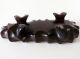 Rare Chinese Horse Playing Animal Crackle Guan Tin Glaze Carved Rosewood Base Ornaments photo 7