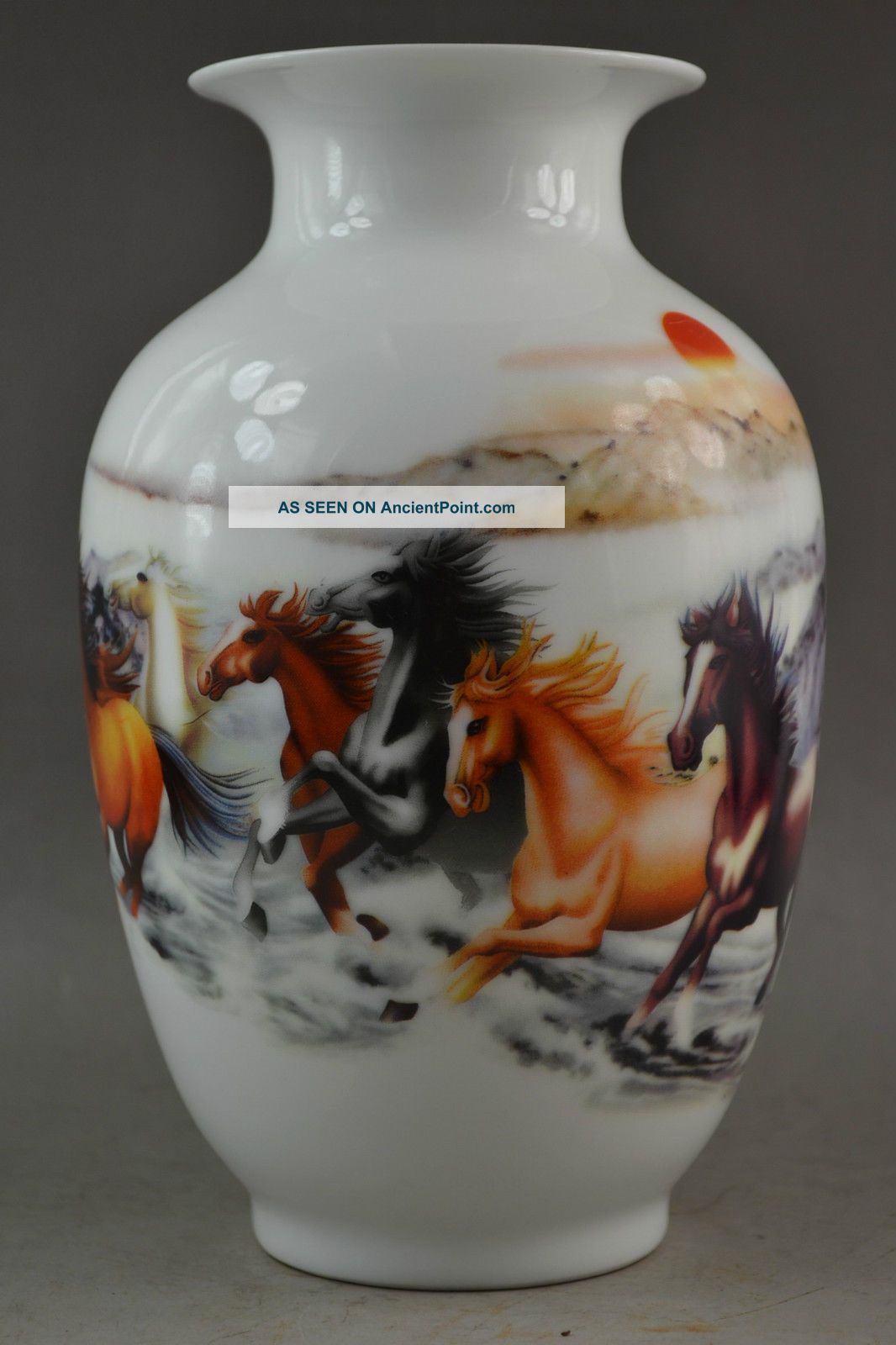 8.  56 Inch Old Rare Porcelain Painting 8 Fine Horse Running Noble & Showily Vase Porcelain photo