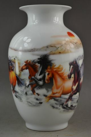 8.  56 Inch Old Rare Porcelain Painting 8 Fine Horse Running Noble & Showily Vase photo