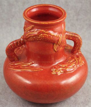 Art Deco Antique Tangerine Glaze Japan Dragon Motif Pottery Vase 1920s Fabulous photo