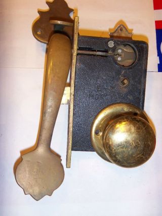 Antique 1920s Solid Brass Entry Door Lockset Handle Glass Knob - Dead Bolt - Mortise photo