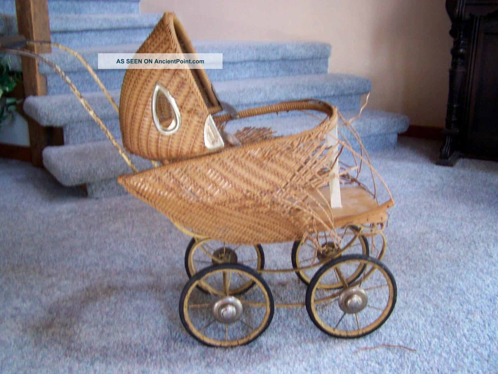 Vintage Wicker Doll Buggy With Metal Frame Baby Carriages & Buggies photo