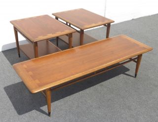 Lane Acclaim Mid Century Modern Walnut Coffee Table & Two End Tables photo