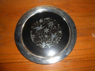 Gorgeous Black & Silver Plate Oneida Bird Plate (b) photo