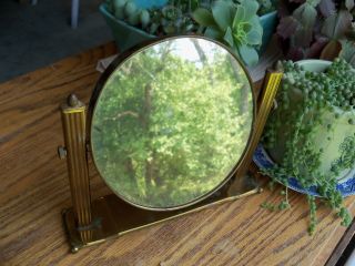 Antique Victorian Art Deco Brass Swivel Vanity Or Shaving Mirror photo