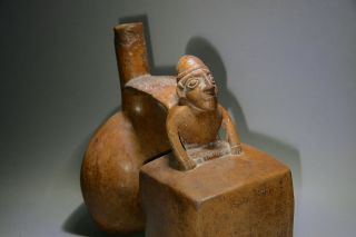 Pre Columbian Double Chamber Warrior Figure Ceramic Vessel Wtl Test Inca Empire photo