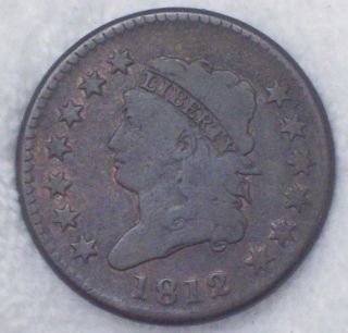 1812 Classic Head Large Cent F+ Detailing S - 289 Large Date Rare Rotated Reverse photo