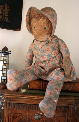 ❢naive Primitive Folk Art Fabric Cloth Creapy Stuffed Doll Early Old Antique ை photo