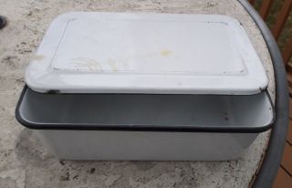 Vintage Enamelware Container Box With Lid Black Trim 12 X 8 X 4 Inches photo