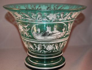 Exquisite Venetian Glass Enameled Tall Footed Bowl Late 1800 ' S/ship Scenic photo
