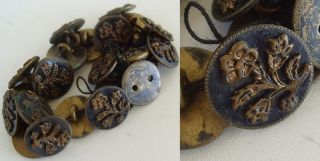Antique Victorian 21 Matching Floral Brass Small Round Buttons Filigree Old photo