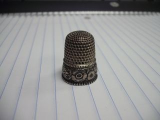 Antique Simons 7 Floral Sterling Silver Thimble Pat July 23 - 1888 Non Monogrammed photo